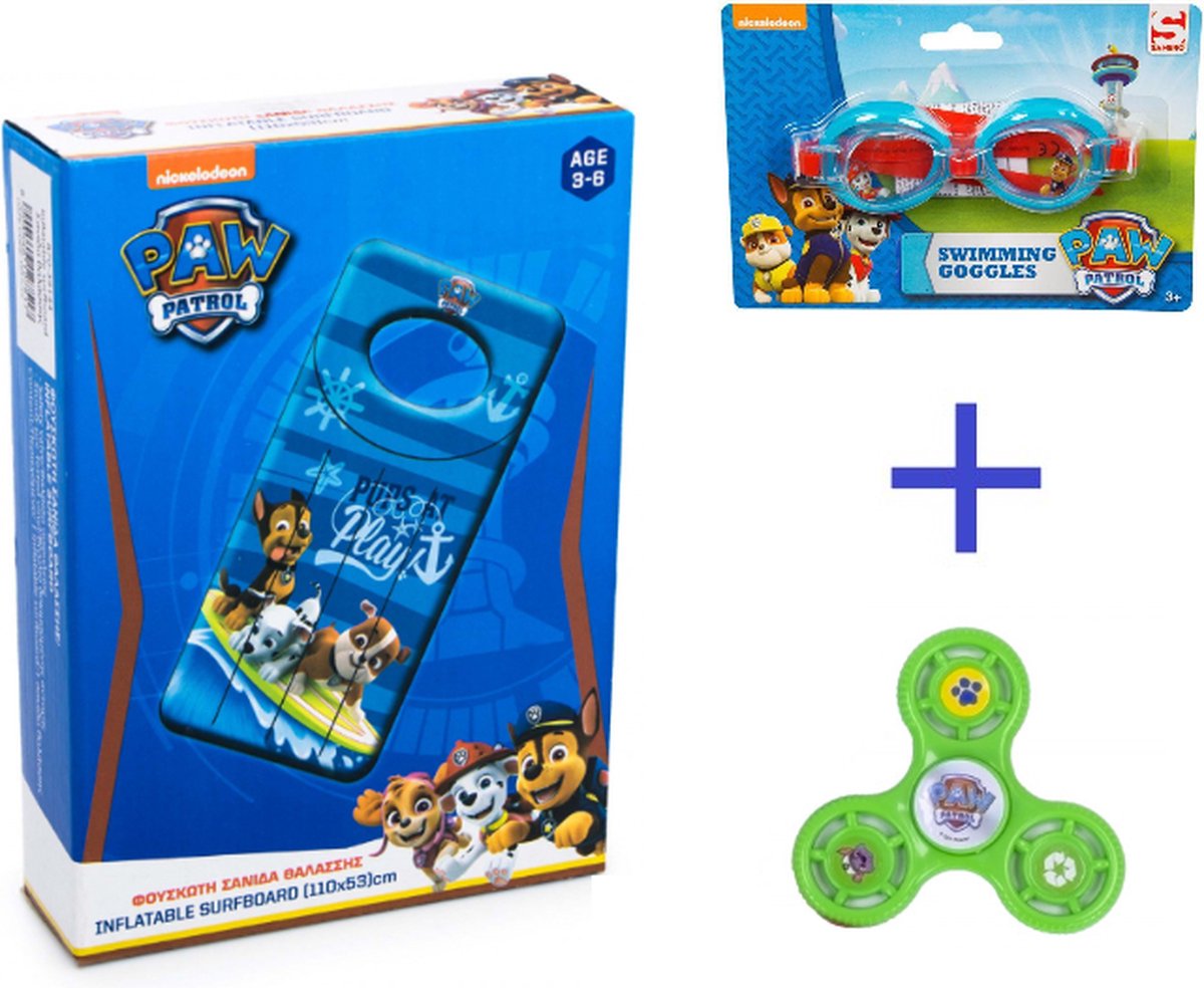 PAW Patrol Opblaasbaar Surfboard en Duikbril | Met gratis PAW Patrol Spinner | Voor Zwembad, Strand of Vakantie | PAW Patrol Surfplank | PAW Patrol Zwemplank | 110 x 53 cm | PAW Patrol Luchtbed | Vanaf 3 Jaar